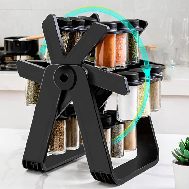 Rotating Spice Rack and Bottles