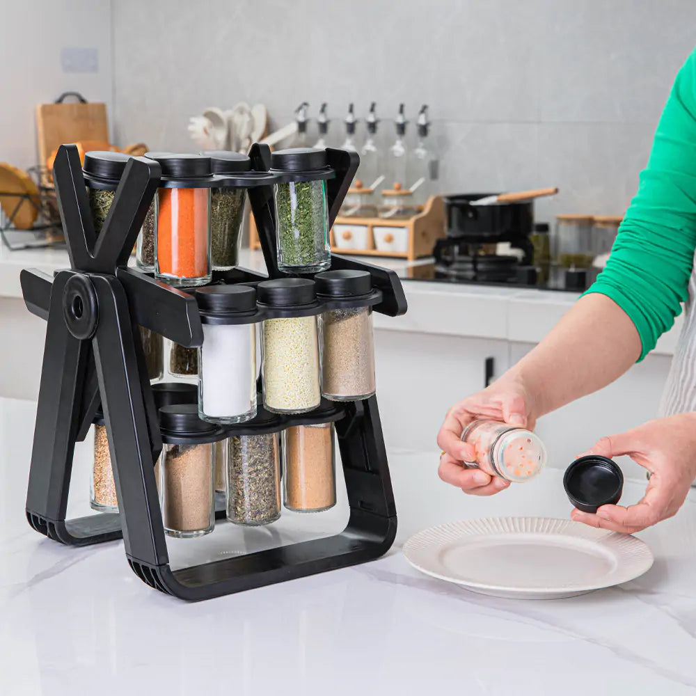 Rotating Spice Rack and Bottles