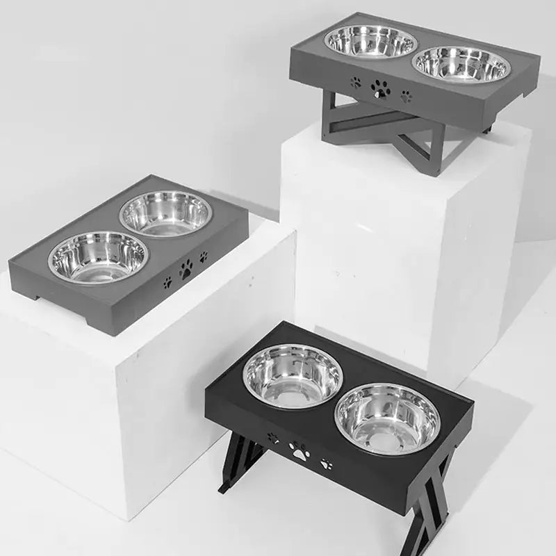 Adjustable Height Double-Bowl Pet Table