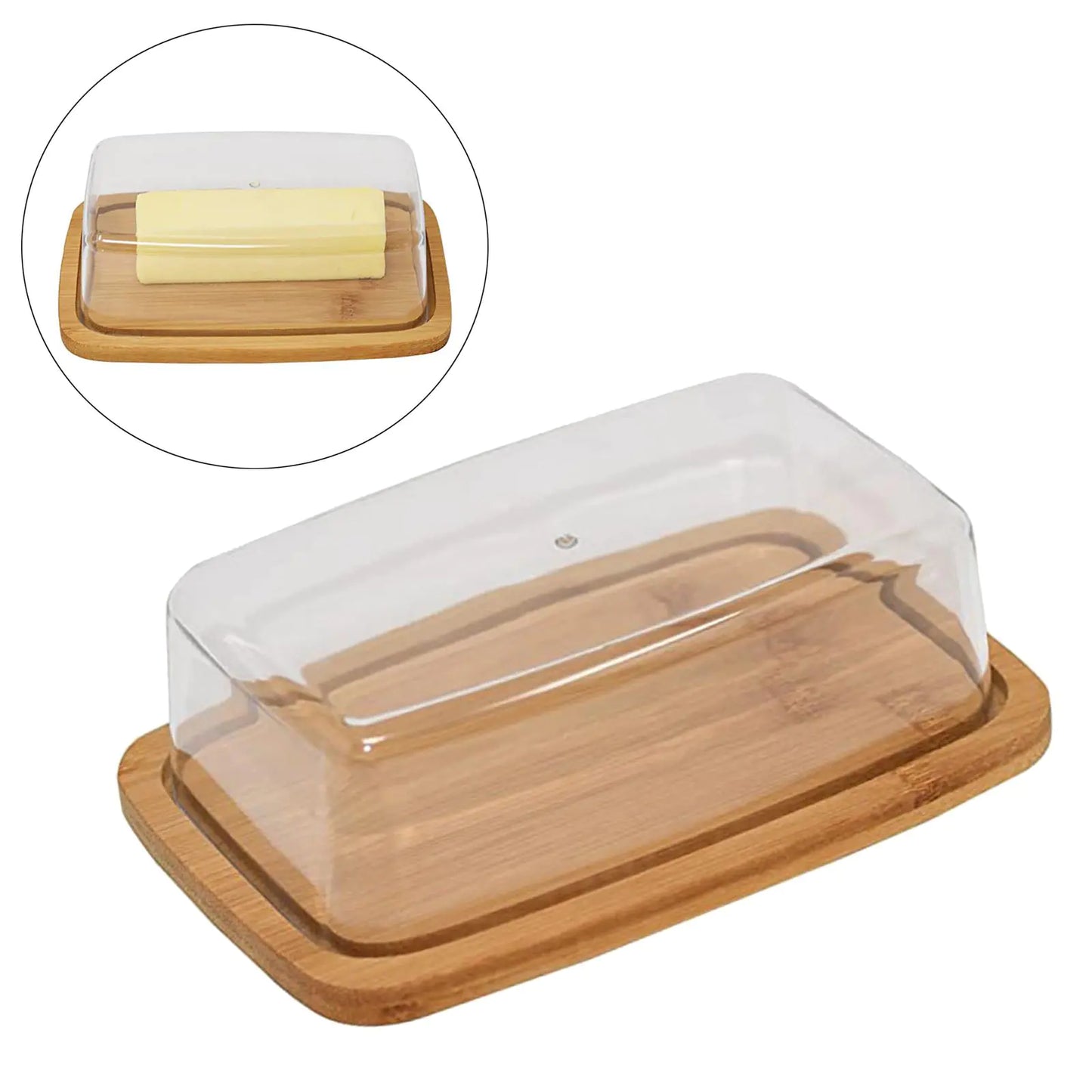 Square Bamboo Butter Dish Creative Rectangular with Glass Lid for Home