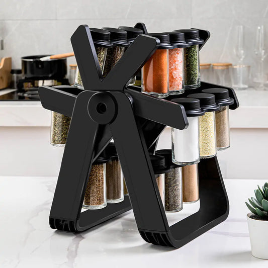 Rotating Spice Rack and Bottles