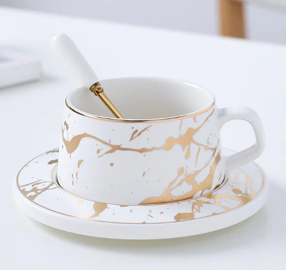 Marble and Gold Inlay Coffee Mugs