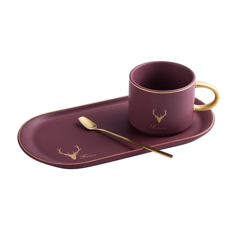 Ceramic Gold Accented Coffee Cup Set