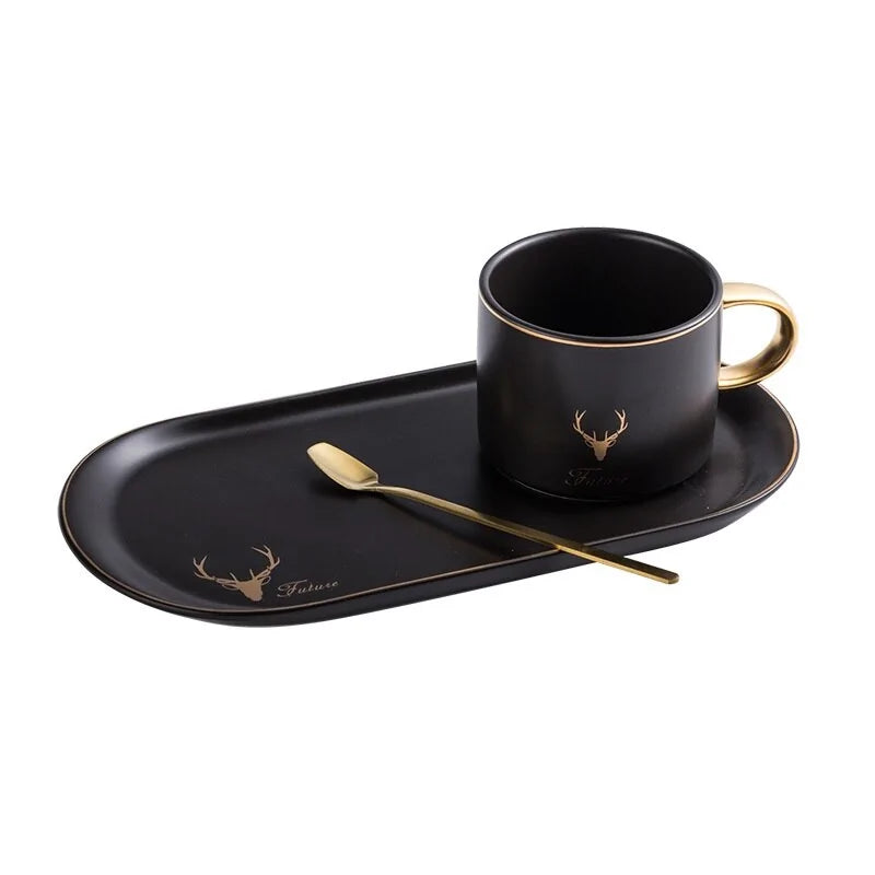 Ceramic Gold Accented Coffee Cup Set