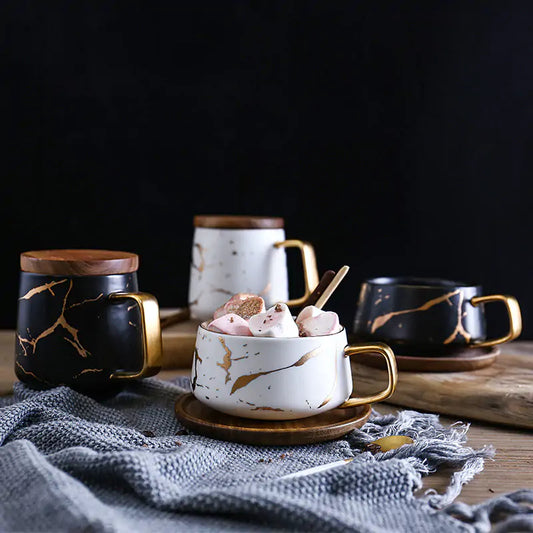 Marble and Gold Inlay Coffee Mugs