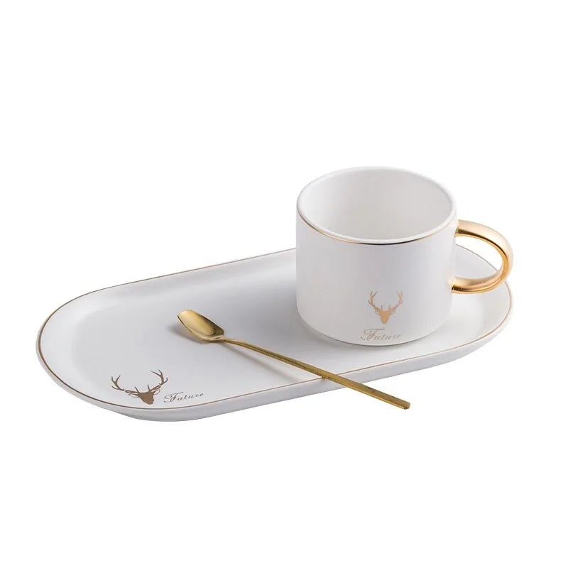 Ceramic Gold Accented Coffee Cup Set